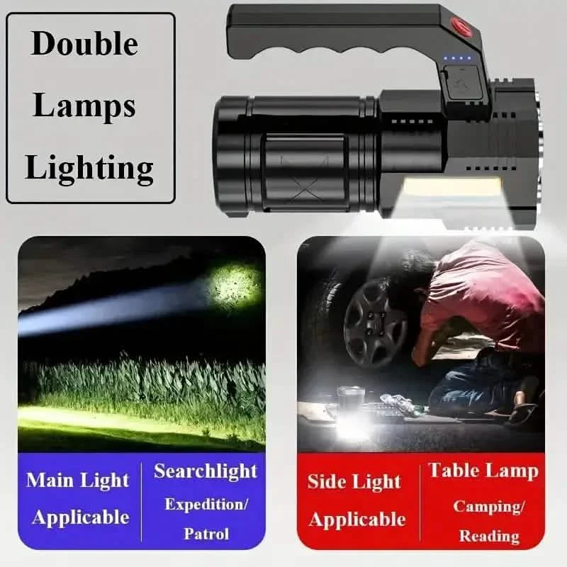 Lampe de poche tactique à LED, 800 mAh rechargeable par USB, lumière haute puissance avec 4 modes de sortie