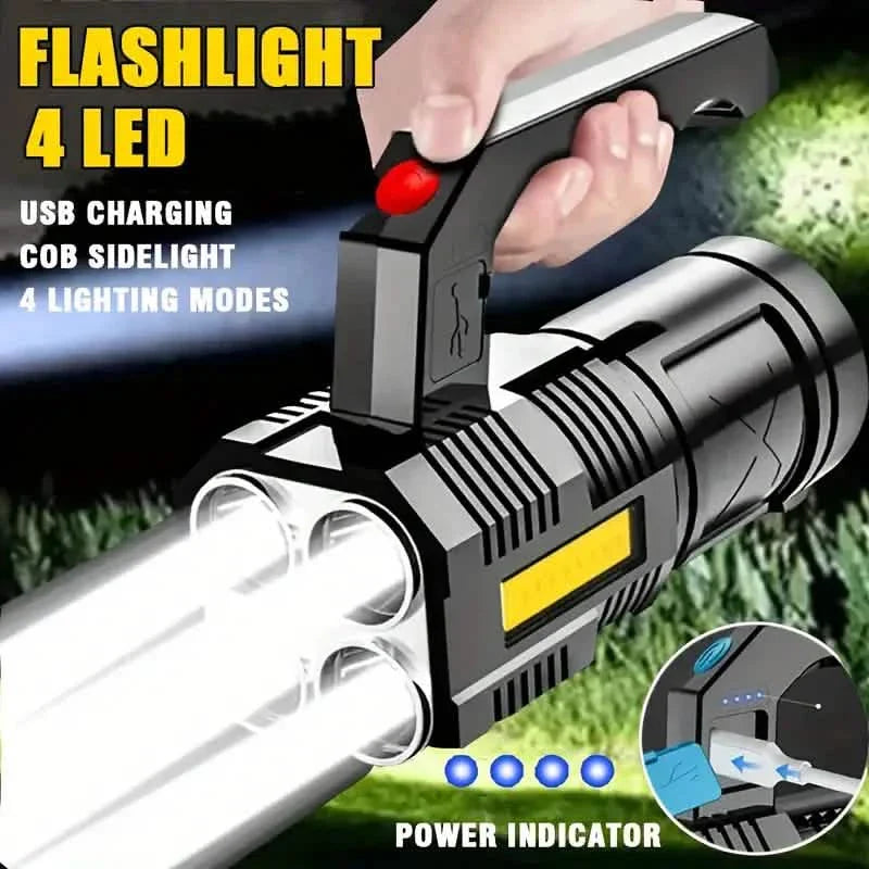 Lampe de poche tactique à LED, 800 mAh rechargeable par USB, lumière haute puissance avec 4 modes de sortie