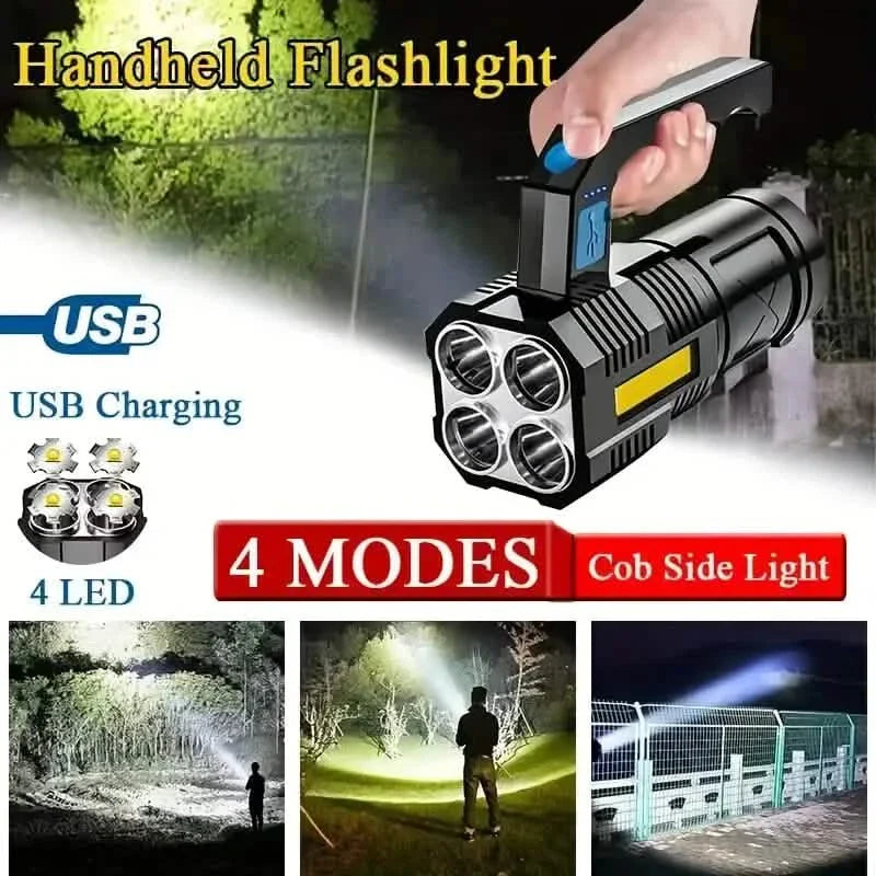 Lampe de poche tactique à LED, 800 mAh rechargeable par USB, lumière haute puissance avec 4 modes de sortie