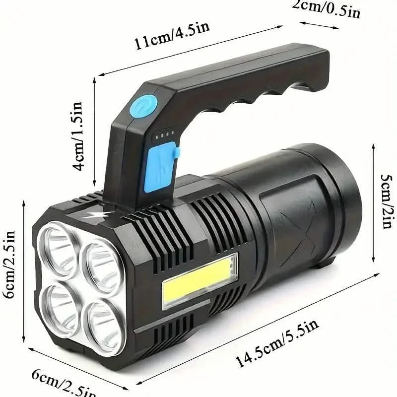 Lampe de poche tactique à LED, 800 mAh rechargeable par USB, lumière haute puissance avec 4 modes de sortie