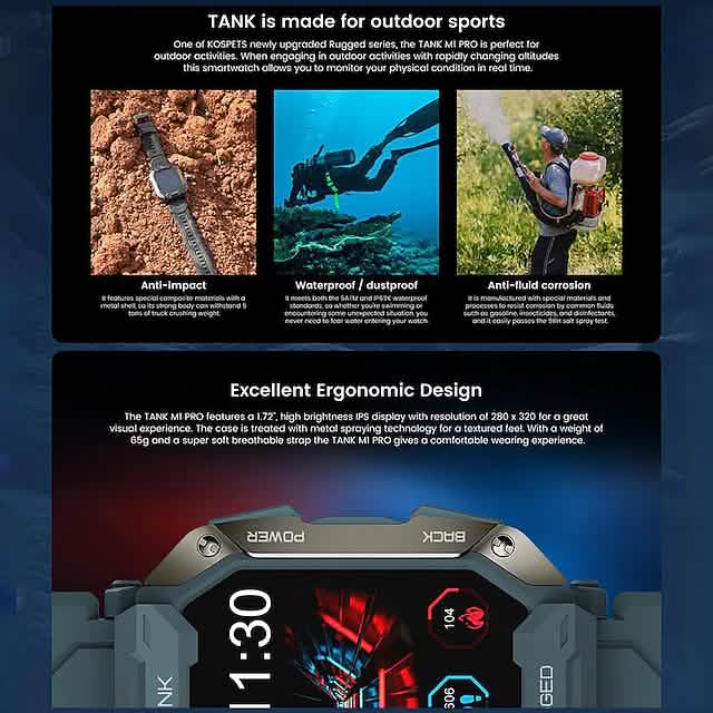 TANK M1 PRO Montre intelligente Montre connectée de fitness de 1,72 pouce