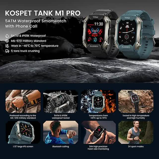 TANK M1 PRO Montre intelligente Montre connectée de fitness de 1,72 pouce