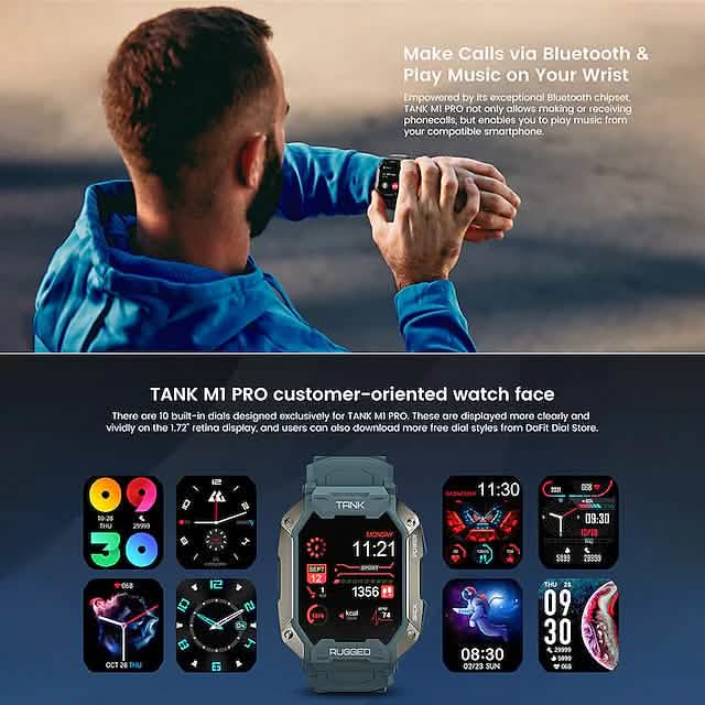 TANK M1 PRO Montre intelligente Montre connectée de fitness de 1,72 pouce