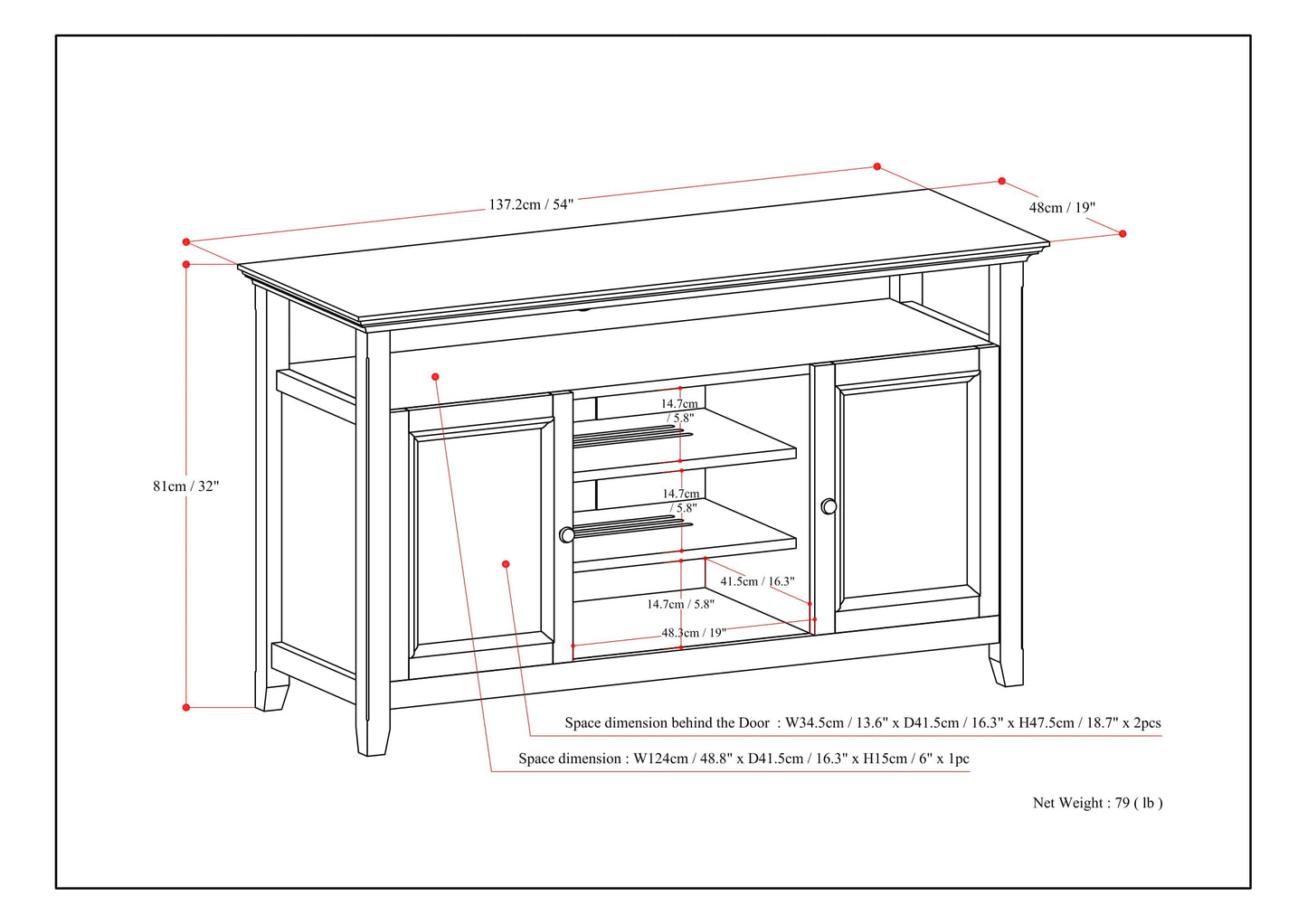 Amherst 54 Inch Wide Solid Wood TV Stand in Rustic