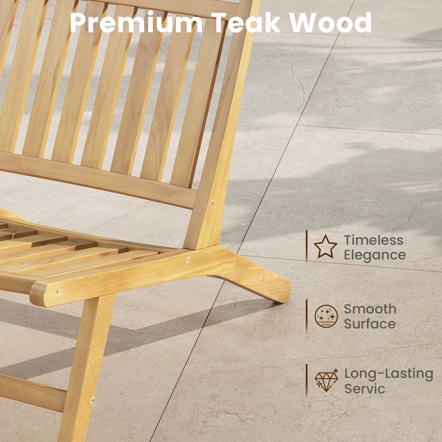 Teak Wood Outdoor Reclining Chair with Comfortable Backrest