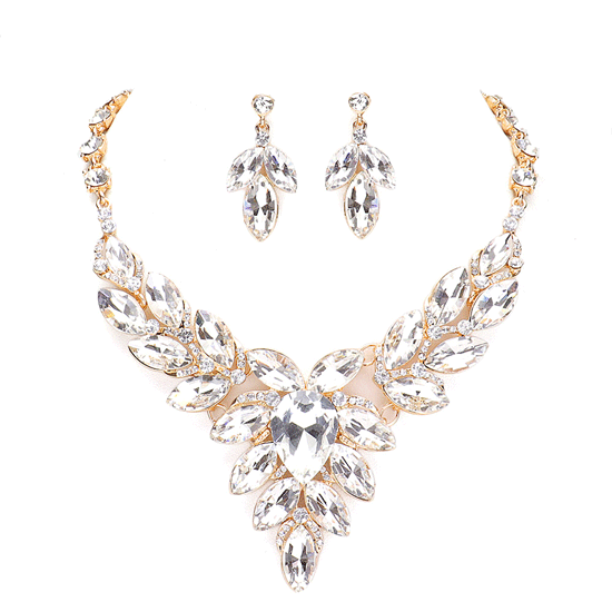 Teardrop Center Marquise Stone Cluster Necklace Earring Set