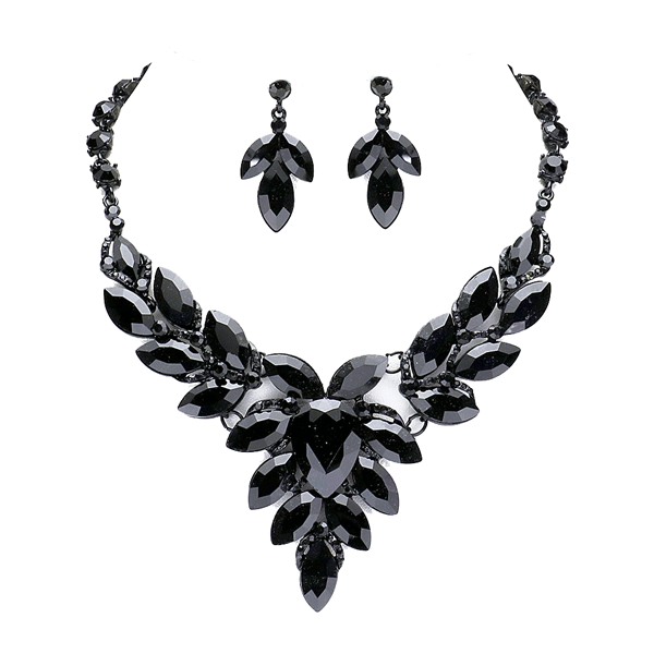 Teardrop Center Marquise Stone Cluster Necklace Earring Set