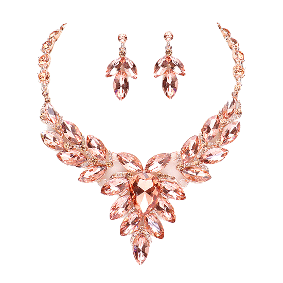 Teardrop Center Marquise Stone Cluster Necklace Earring Set