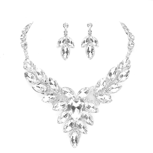Teardrop Center Marquise Stone Cluster Necklace Earring Set