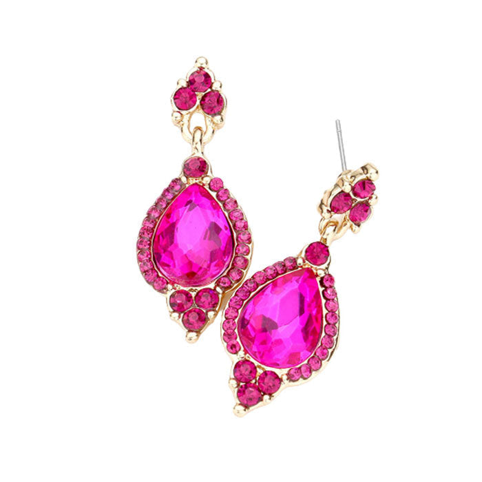 Teardrop Centered Dangle Evening Earrings