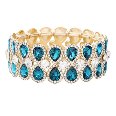 Teardrop Glass Crystal Pave Stretch Evening Bracelet