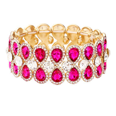 Teardrop Glass Crystal Pave Stretch Evening Bracelet