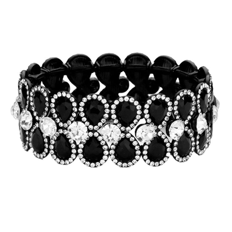 Teardrop Glass Crystal Pave Stretch Evening Bracelet