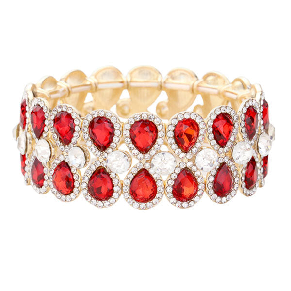 Teardrop Glass Crystal Pave Stretch Evening Bracelet