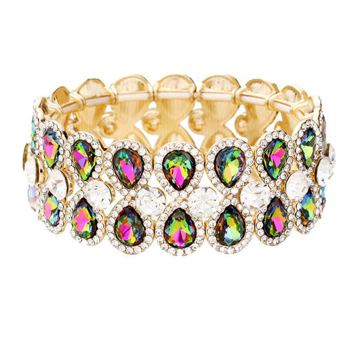 Teardrop Glass Crystal Pave Stretch Evening Bracelet