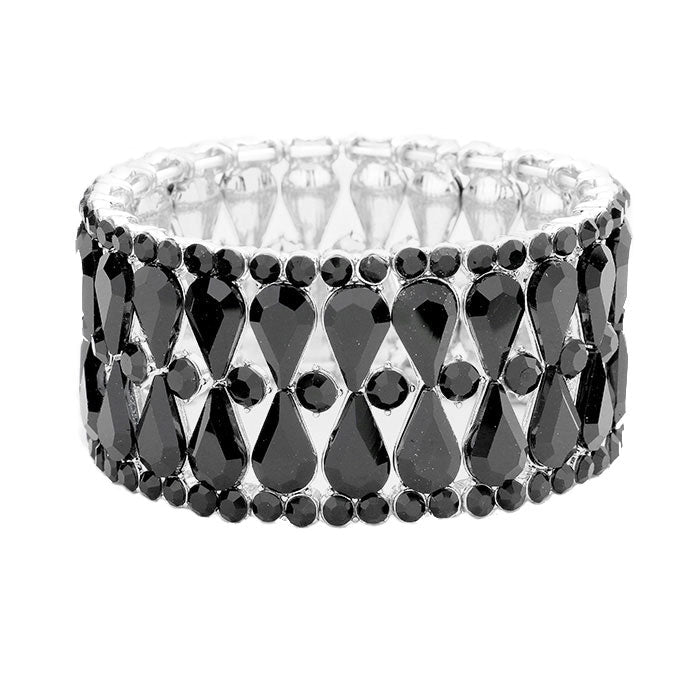 Teardrop Glass Stone Cluster Evening Stretch Bracelet