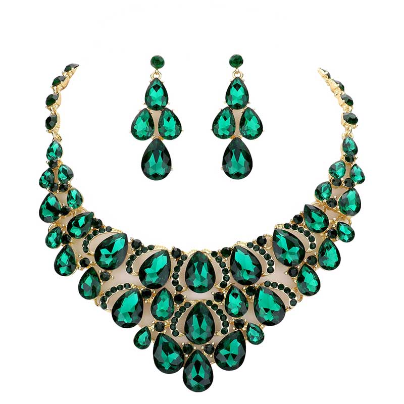 Teardrop Stone Cluster Evening Necklace Earring Set