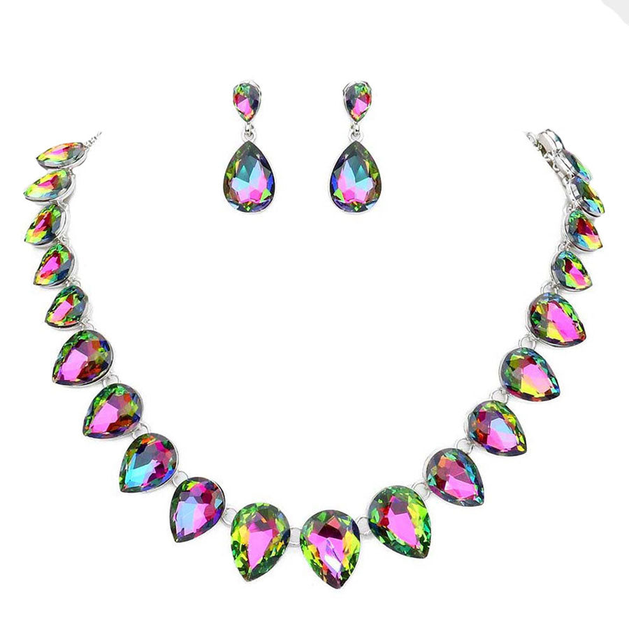 Teardrop Stone Link Evening Necklace