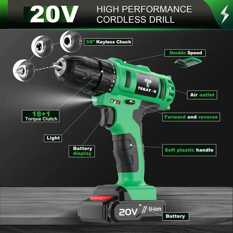 Tegatok 20V Cordless Drill Set