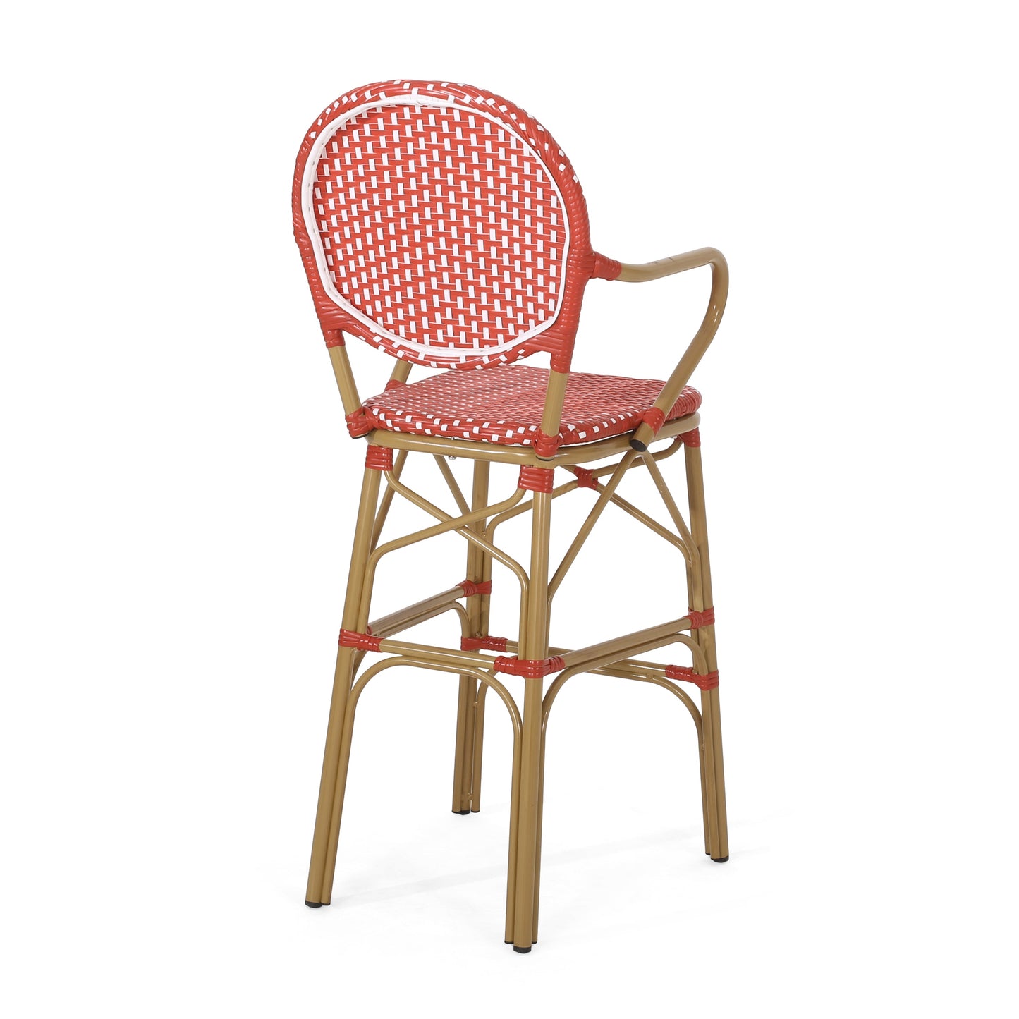 Outdoor Wicker and Aluminum 29.5" French Barstools, Set of 2