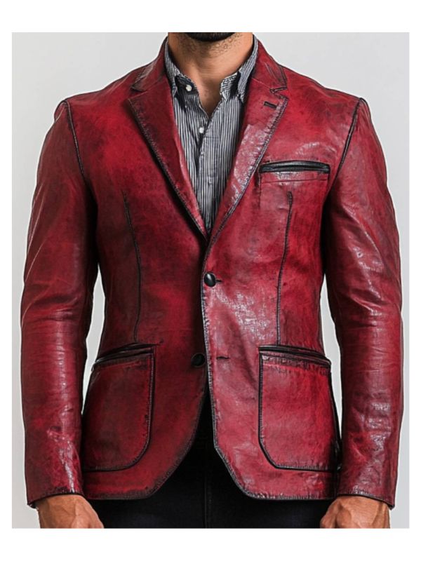 Theo Red Leather Blazer – Leather Blazer for Men