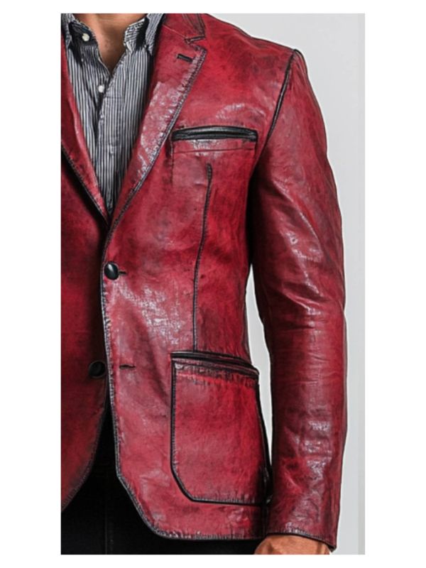 Theo Red Leather Blazer – Leather Blazer for Men