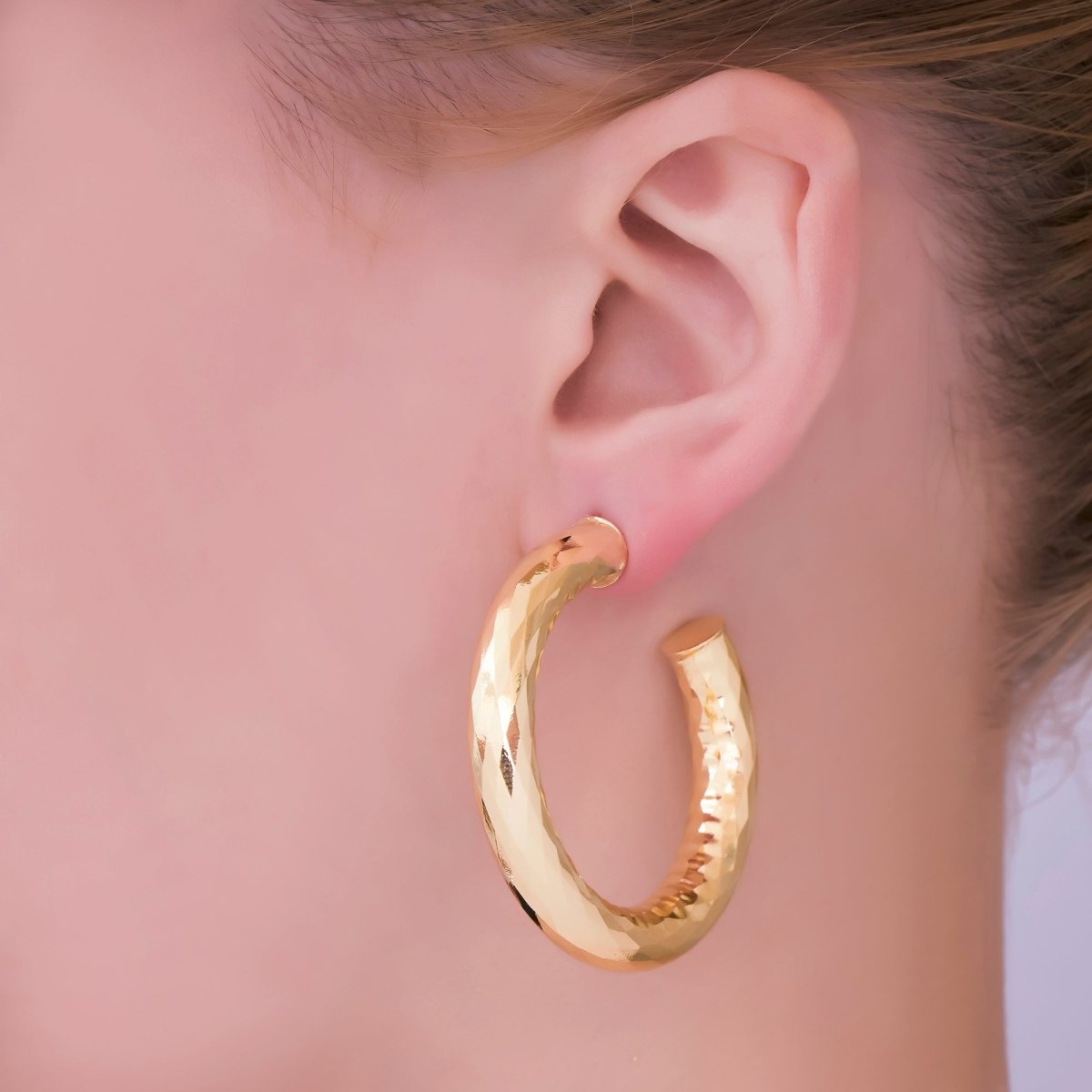 Thick Gold Hoop Earring, Chunky Gold Hoop, Medium Gold Hoop Earring, Open Hoop Earring, Tube Hoop Earring Lead, Nickel Free Q-004 Q-006 Q-008