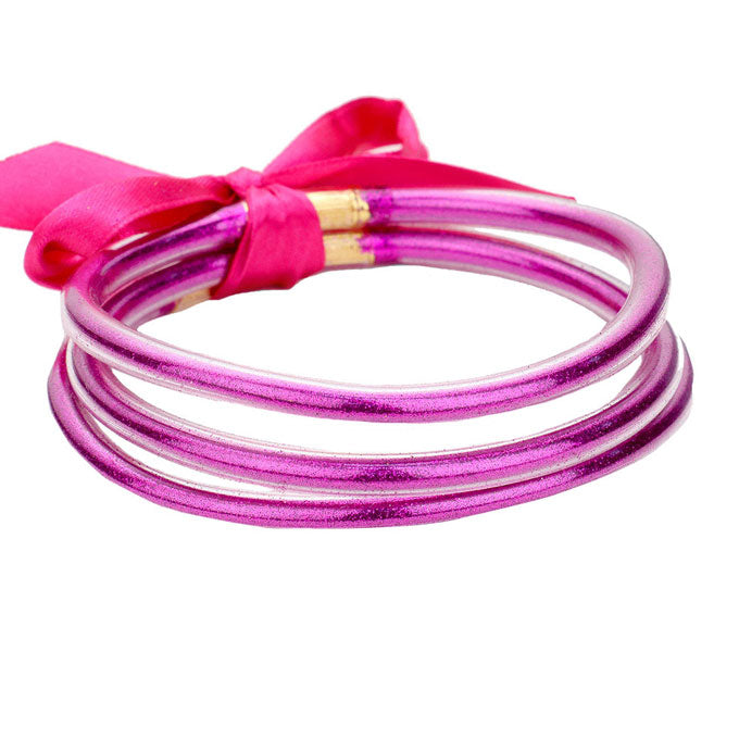 Three Pieces Glitter Jelly Tube Bangle Bracelets