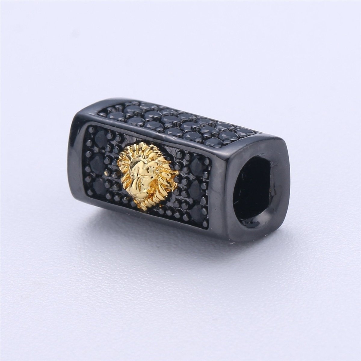 Tiger Bead Cuboid Tube Spacer Bead,Metal Pave Black CZ Long Bar Slider Charm for Men/Women Jewelry Making Supplies B-237