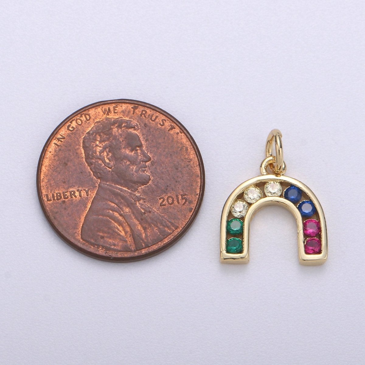 Tiny Colorful CZ Micro Pave Rainbow Charm, Cubic Zirconia, Rainbow Pave Necklace Pendant Bracelet Charm Earring Charm Supply C-464