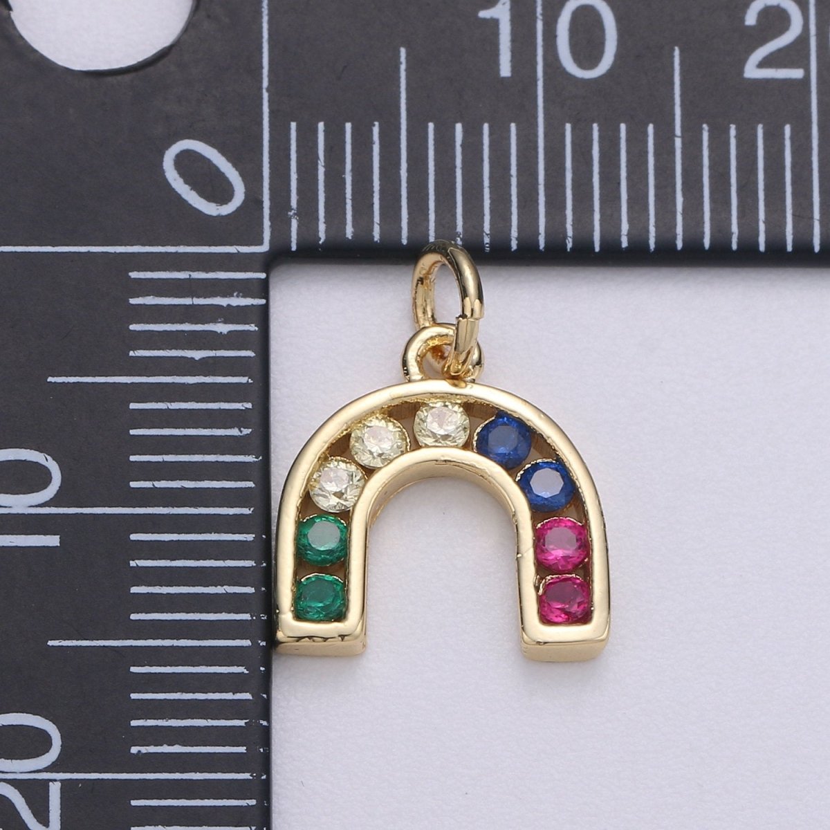Tiny Colorful CZ Micro Pave Rainbow Charm, Cubic Zirconia, Rainbow Pave Necklace Pendant Bracelet Charm Earring Charm Supply C-464
