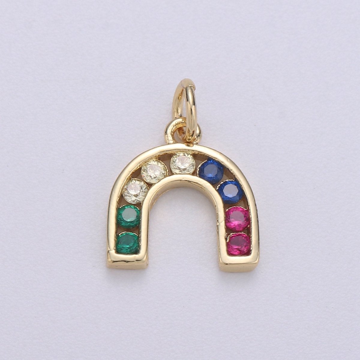Tiny Colorful CZ Micro Pave Rainbow Charm, Cubic Zirconia, Rainbow Pave Necklace Pendant Bracelet Charm Earring Charm Supply C-464