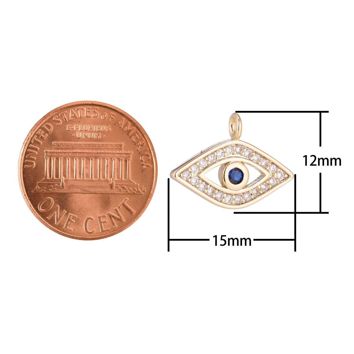 Tiny Evil Eye Charm Protection Necklace Micro Pave CZ Cubic Zirconia Blue Evil Eye Pendant Bohemian Style 18k rosy pink gold filled C-084