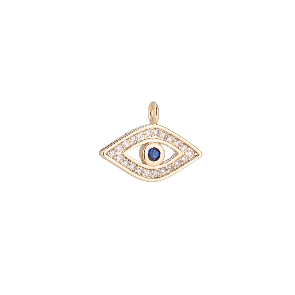 Tiny Evil Eye Charm Protection Necklace Micro Pave CZ Cubic Zirconia Blue Evil Eye Pendant Bohemian Style 18k rosy pink gold filled C-084