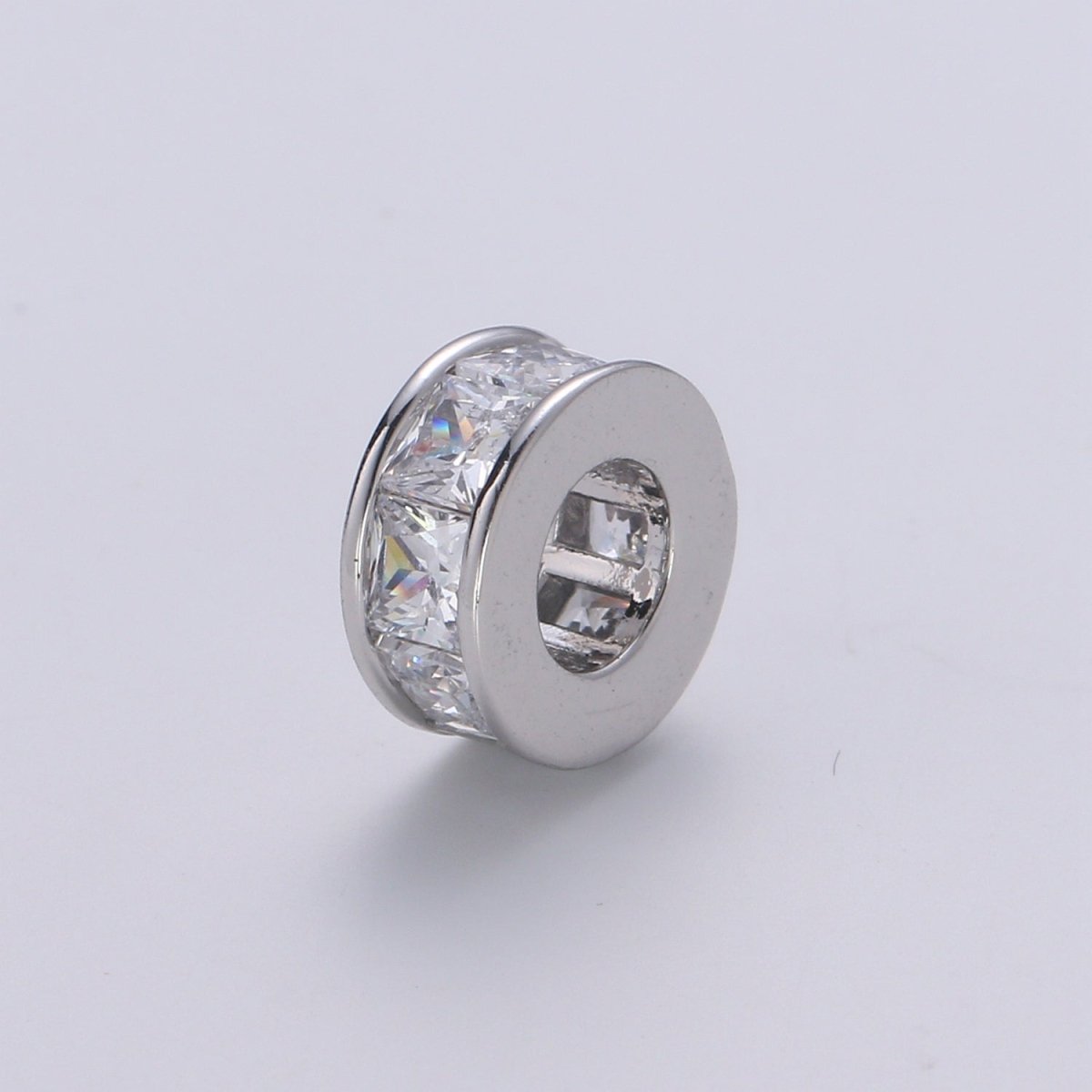 Tiny Silver Round Circle Ring Beads CZ Crystal Mini Geometric Round Shape Jewelry Making Beads B364
