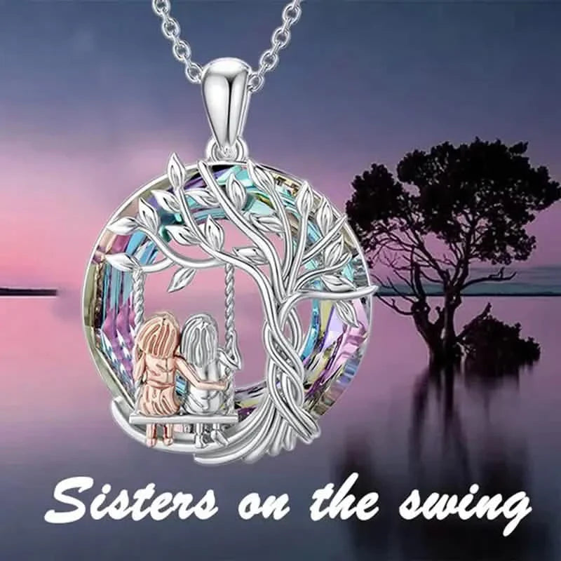 À Ma Petite-Fille, Collier Pendentif Sœurs sur la Balançoire Arbre de Vie