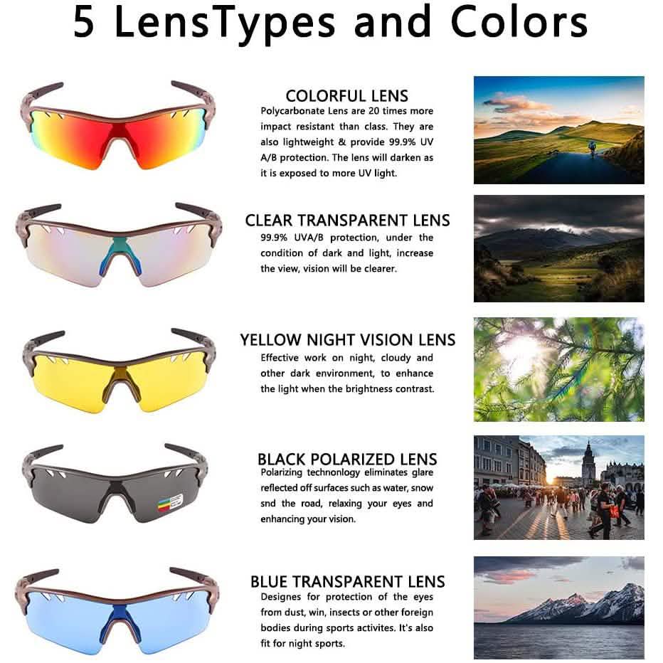 Lunettes de soleil de sport polarisées Toneoesol avec 5 verres interchangeables