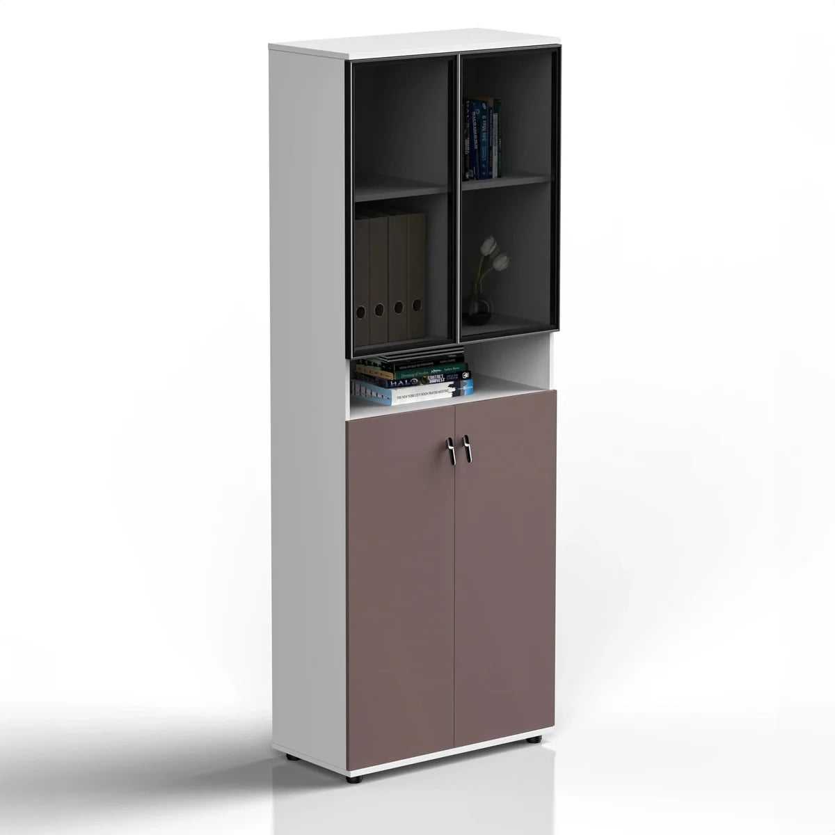 Thurby · Office Cabinet w/ Glass Panel Display Shelves