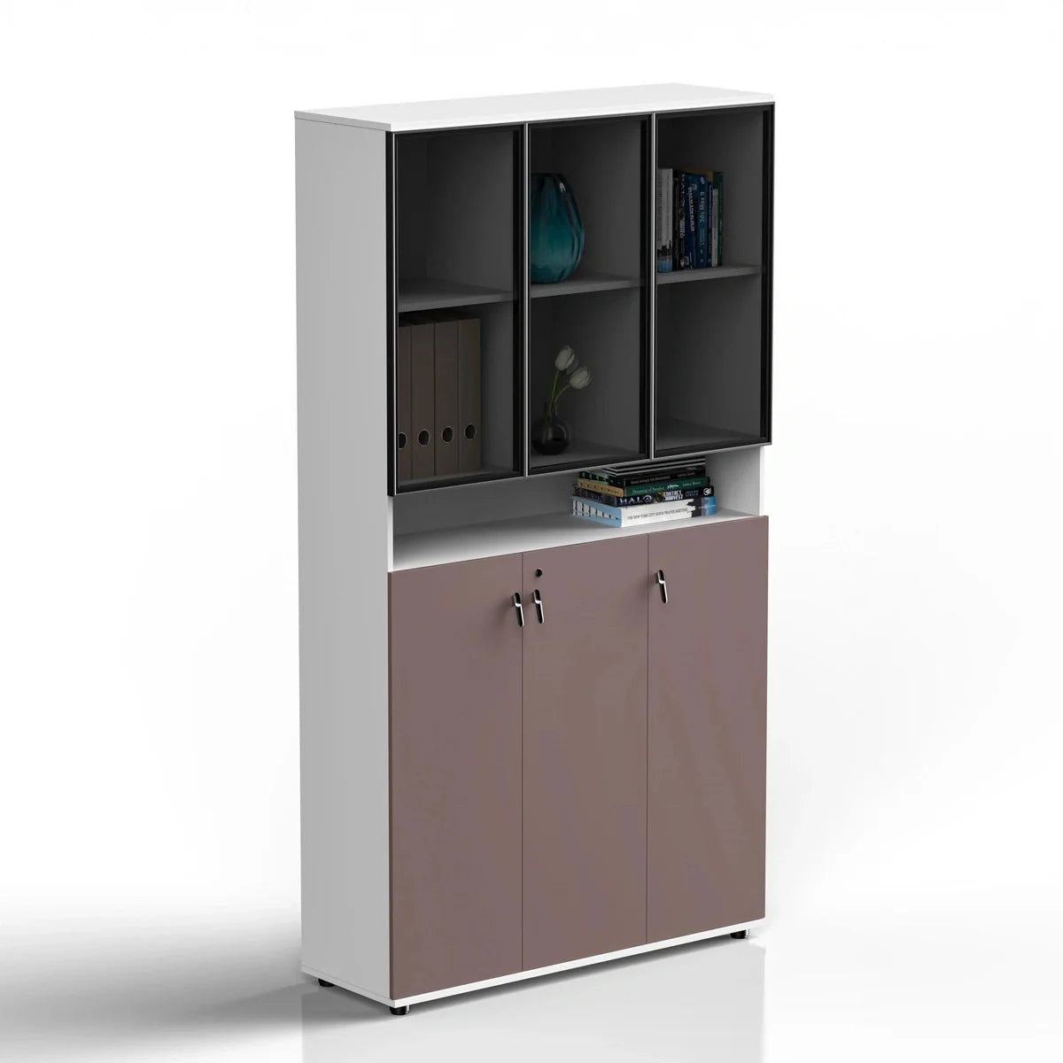 Thurby · Office Cabinet w/ Glass Panel Display Shelves