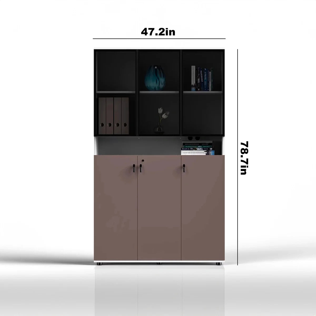 Thurby · Office Cabinet w/ Glass Panel Display Shelves