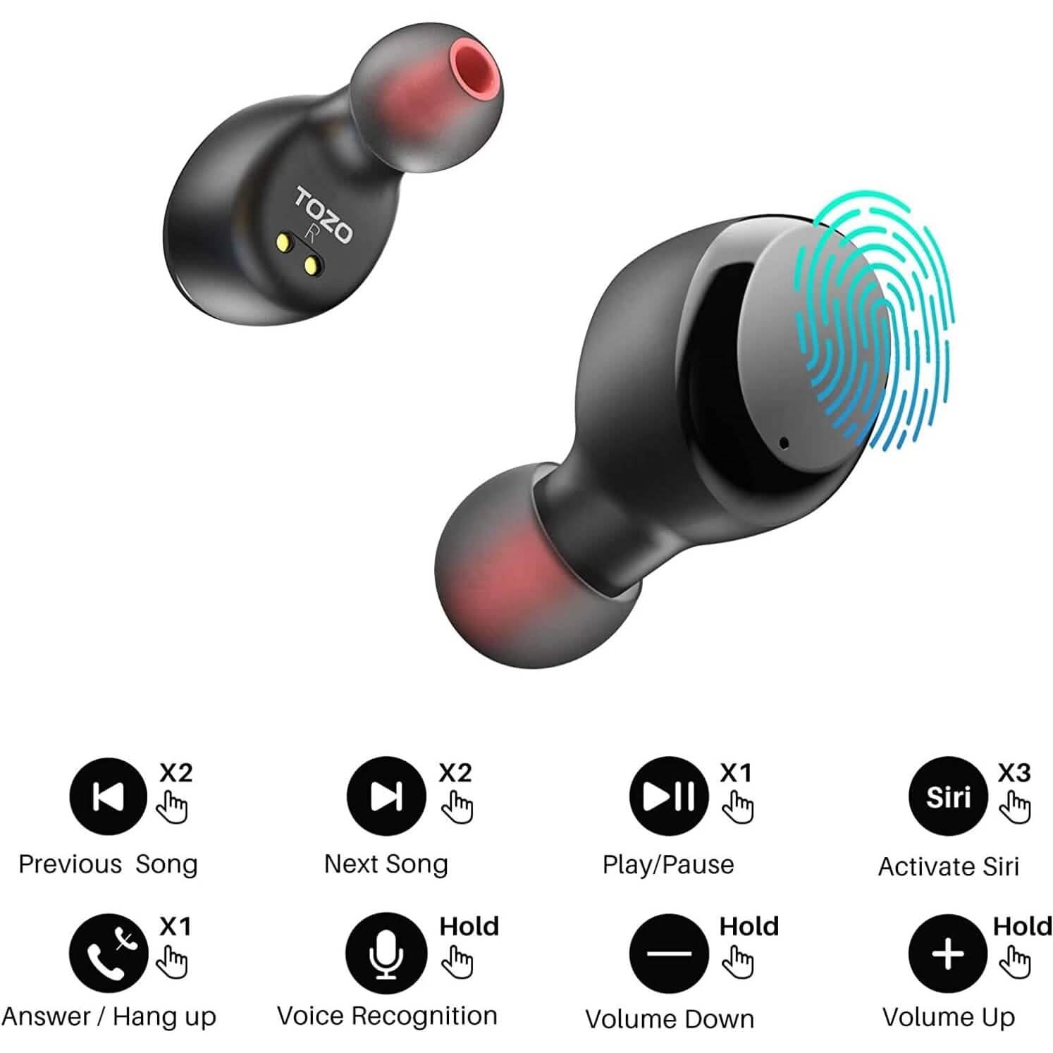 TOZO T6 True Wireless Earbuds Bluetooth 5.3 Headphones Touch Control with Wireless Charging Case (Refurbished)