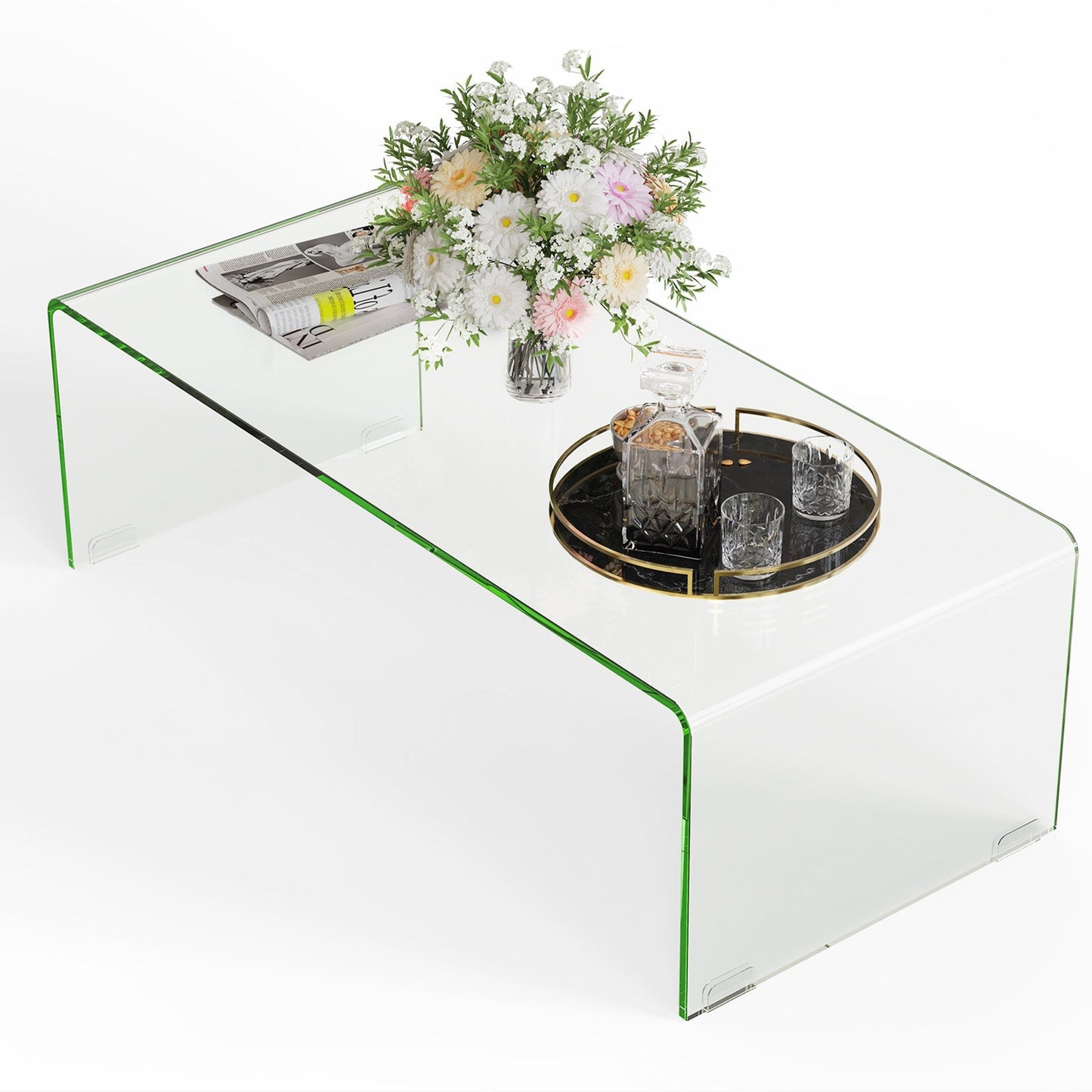 42 x 19.7 Inch Clear Tempered Glass Coffee Table with Rounded Edges-Transparent