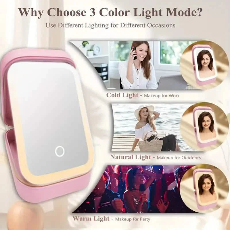 Travel Compact Touch Screen Tabletop Cosmetic Makeup Mirror with LED and 1200mAh