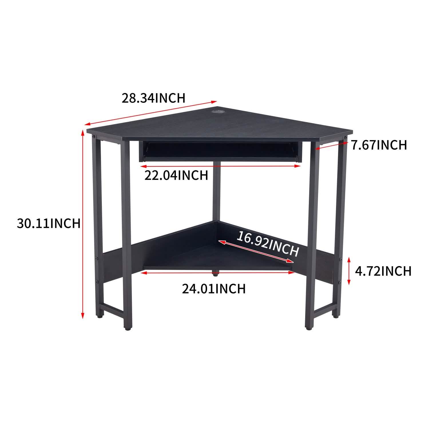 Triangle Computer Desk, Smooth Keyboard Tray& Storage Shelves