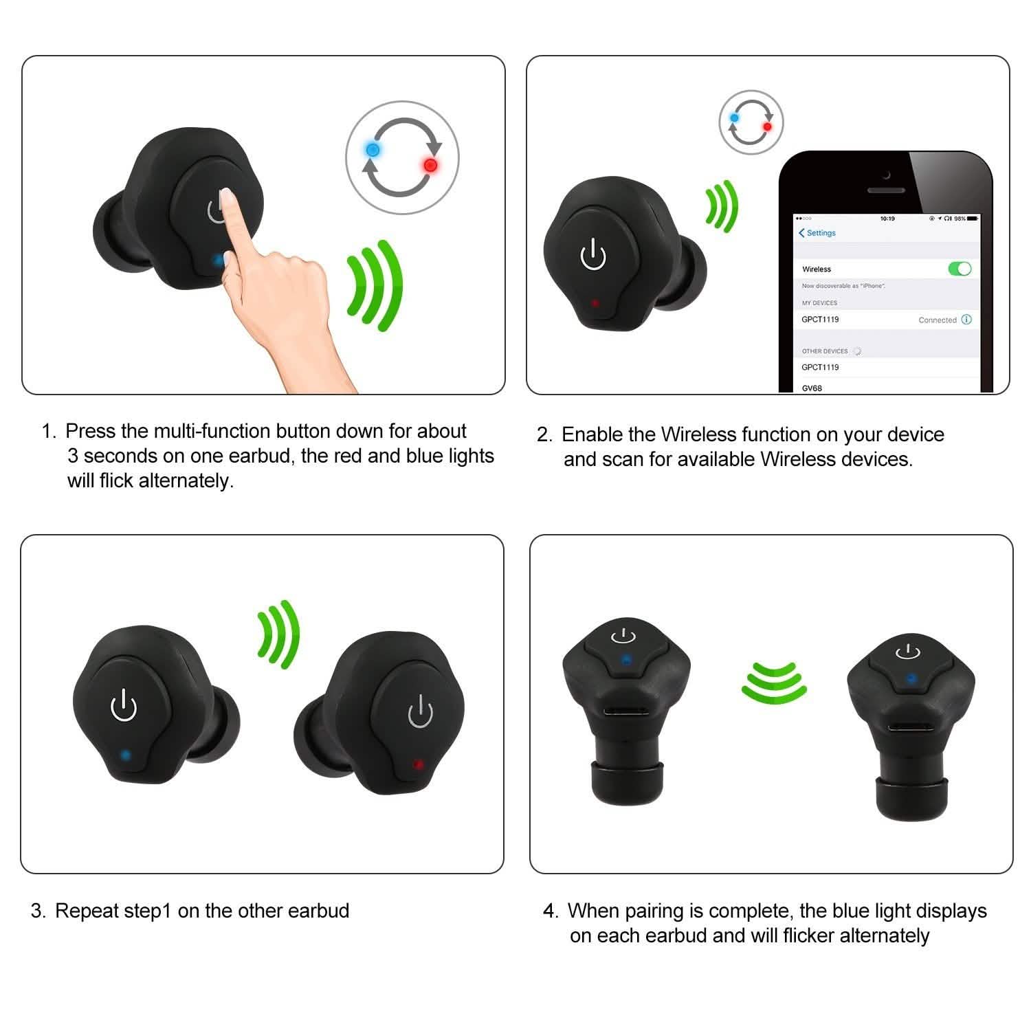 Écouteurs sans fil True Wireless CSR v4.2 Casques intra-auriculaires stéréo