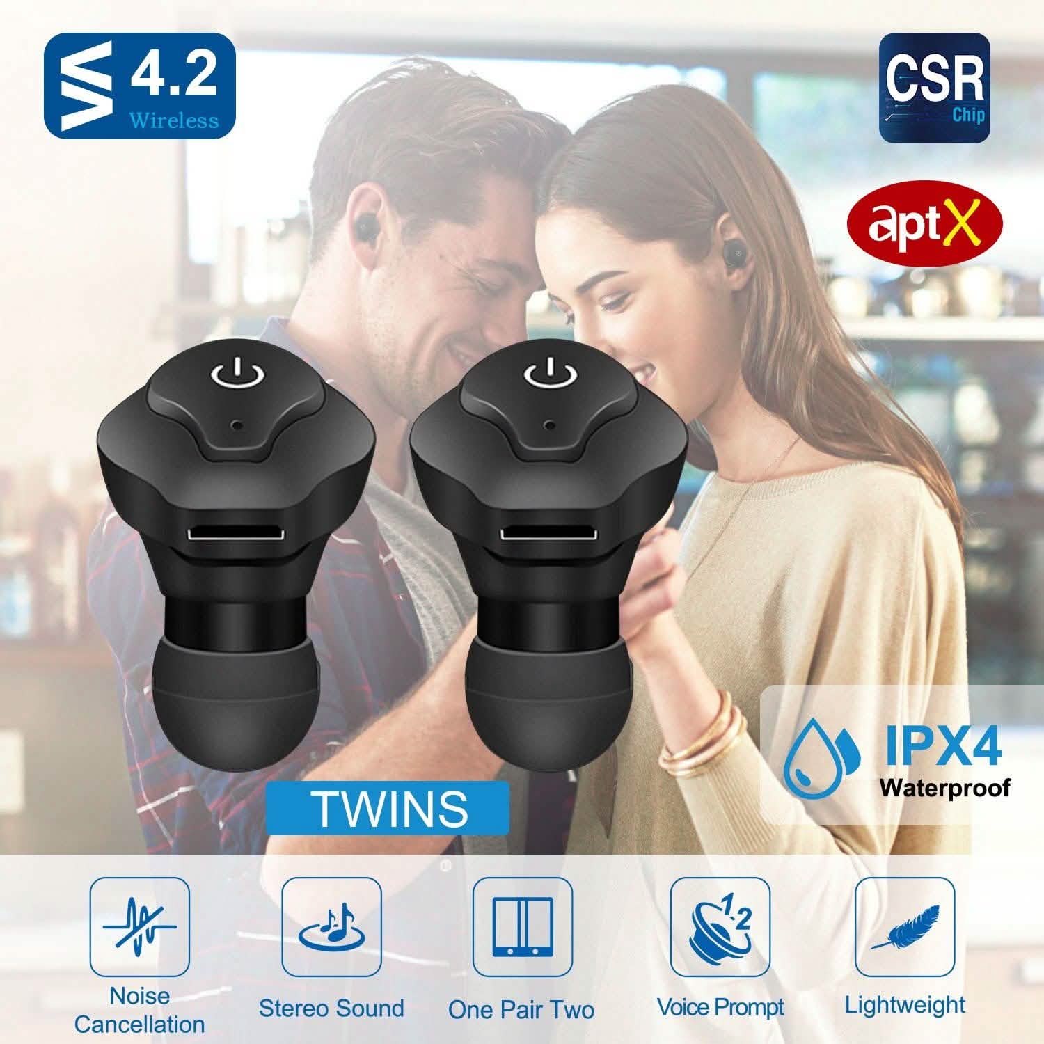 Écouteurs sans fil True Wireless CSR v4.2 Casques intra-auriculaires stéréo