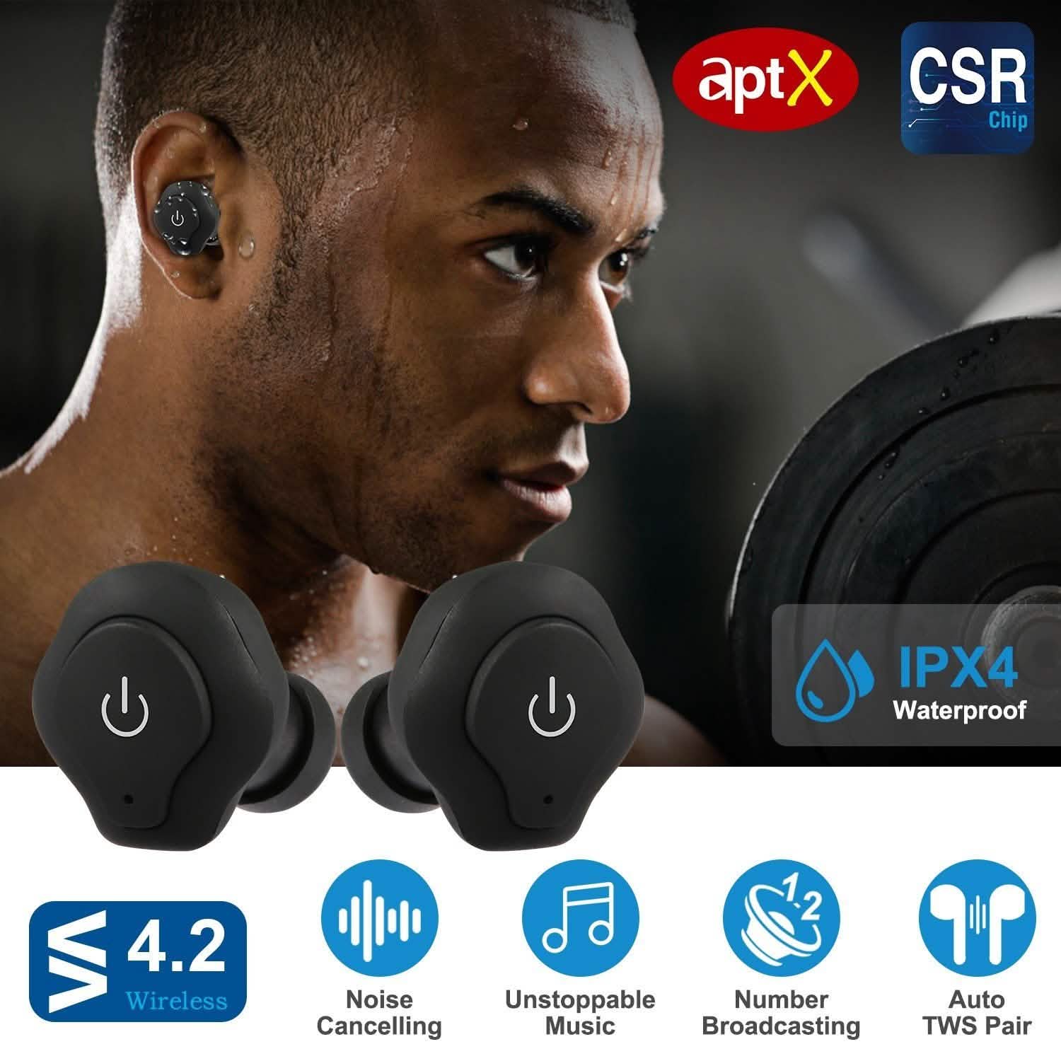 Écouteurs sans fil True Wireless CSR v4.2 Casques intra-auriculaires stéréo