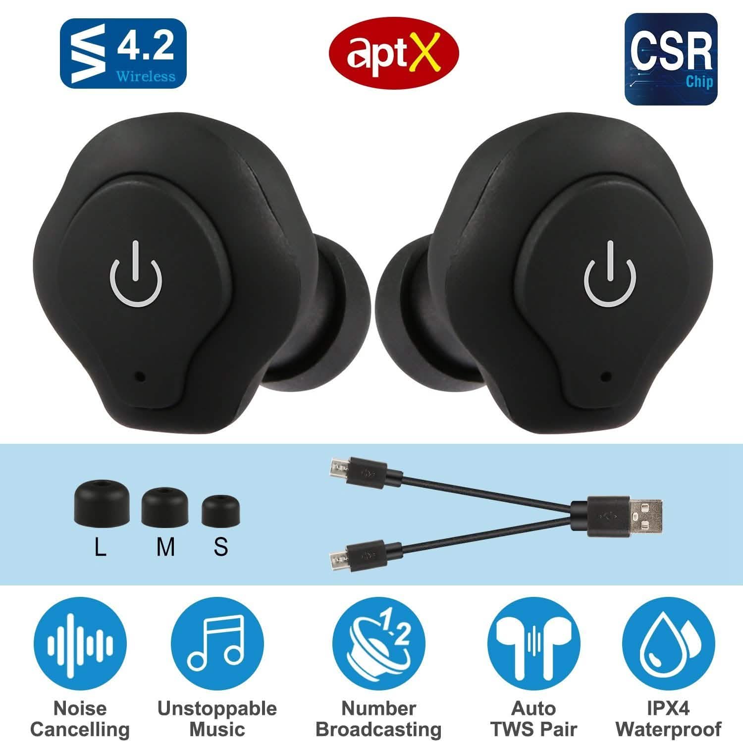 Écouteurs sans fil True Wireless CSR v4.2 Casques intra-auriculaires stéréo