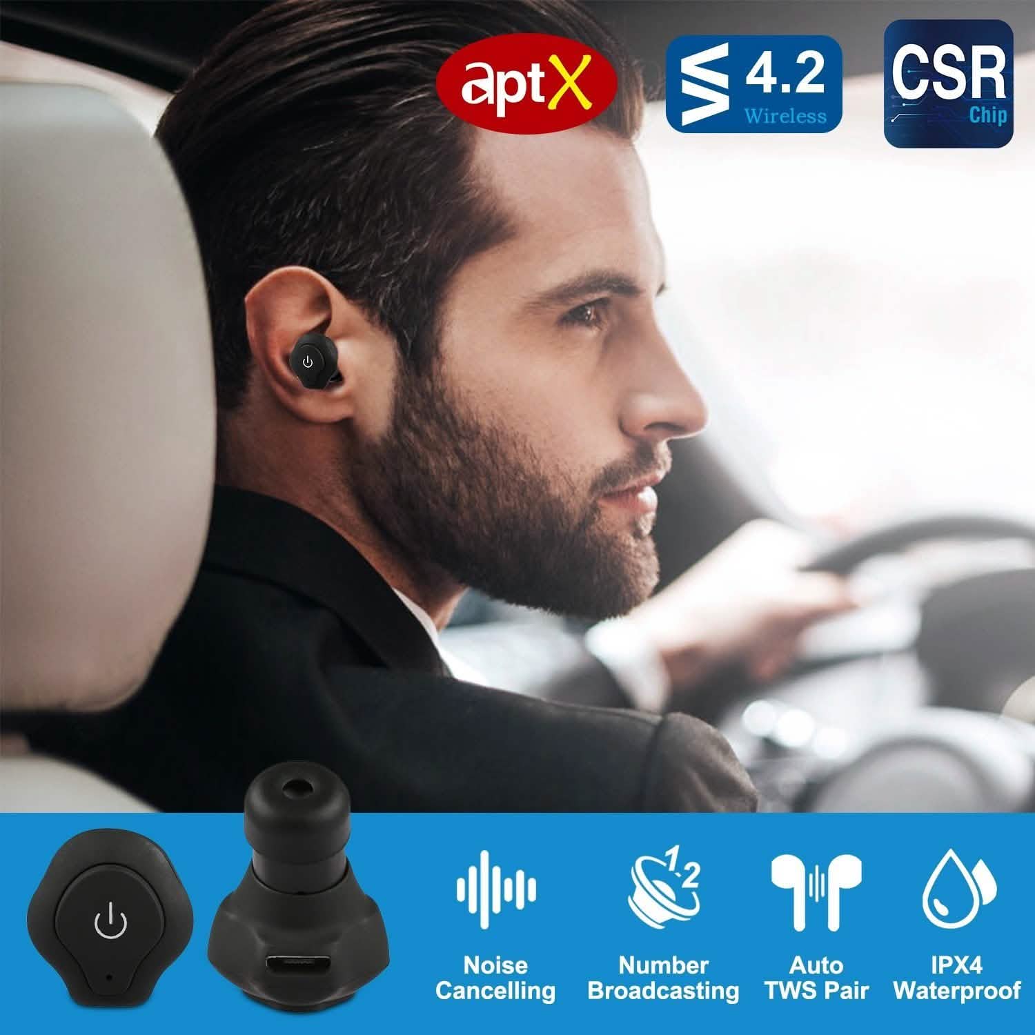 Écouteurs sans fil True Wireless CSR v4.2 Casques intra-auriculaires stéréo