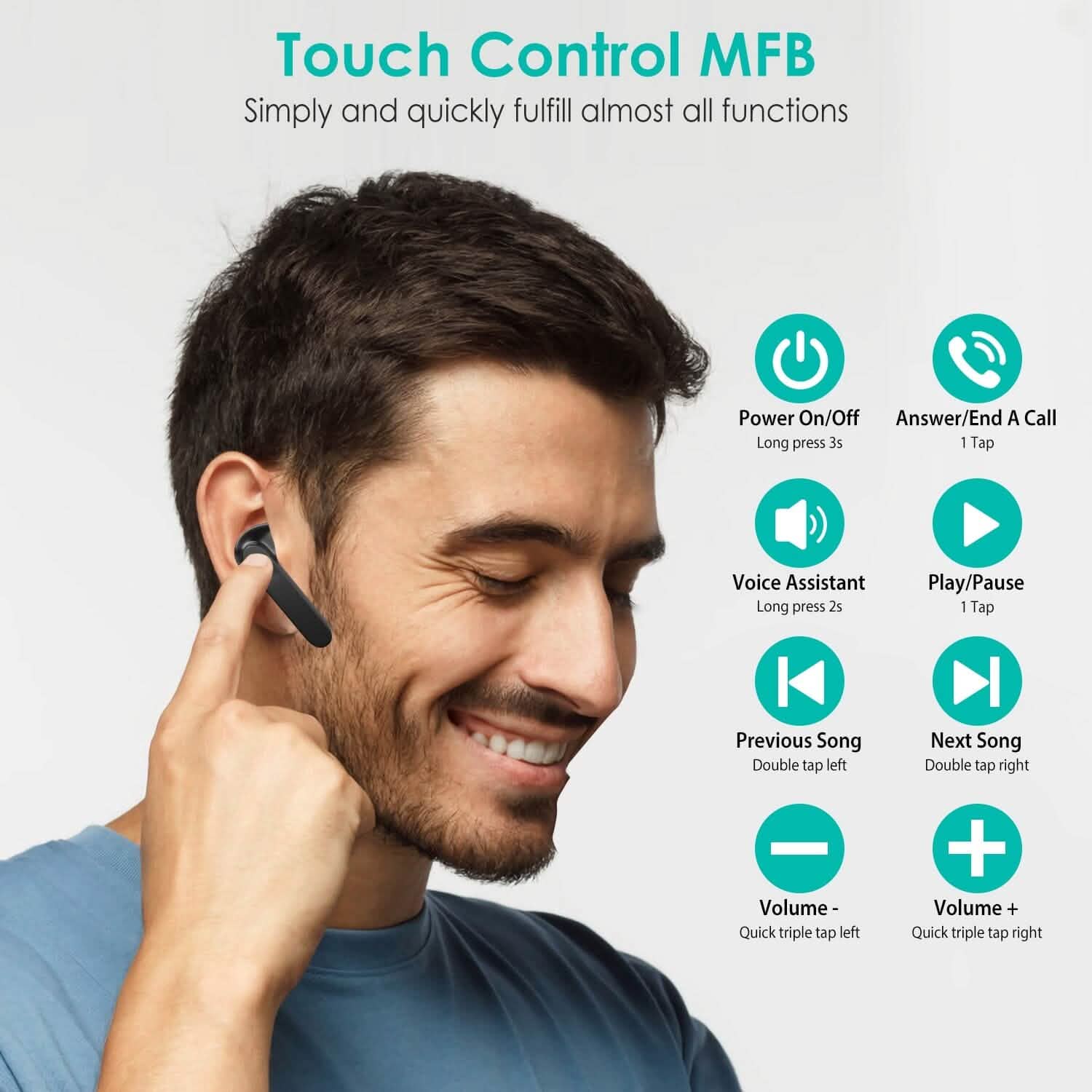 True Wireless Stereo V5.1イヤホンタッチコントロール